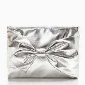 Kate Spade Large Silver Metallic Bow Clutch